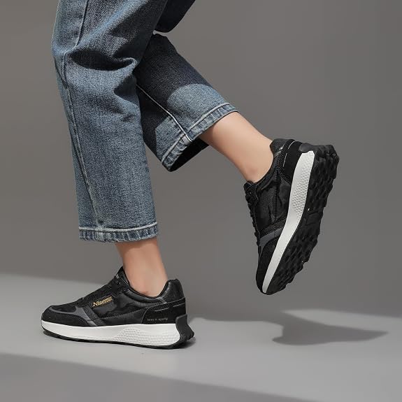 Sneakers for Women Lightweight Lace-Up Shoes for Women Non-Slip Artificial Leather TPR Outsole Walking Shoes Tennis Running Fashion Sneakers