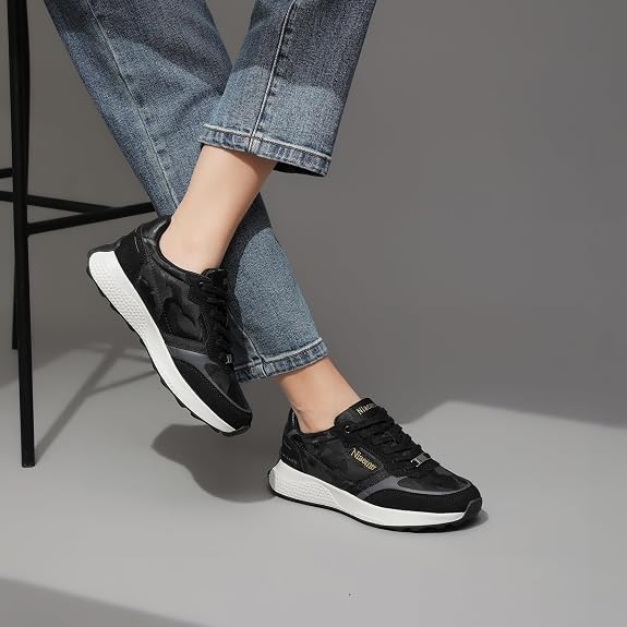 Sneakers for Women Lightweight Lace-Up Shoes for Women Non-Slip Artificial Leather TPR Outsole Walking Shoes Tennis Running Fashion Sneakers